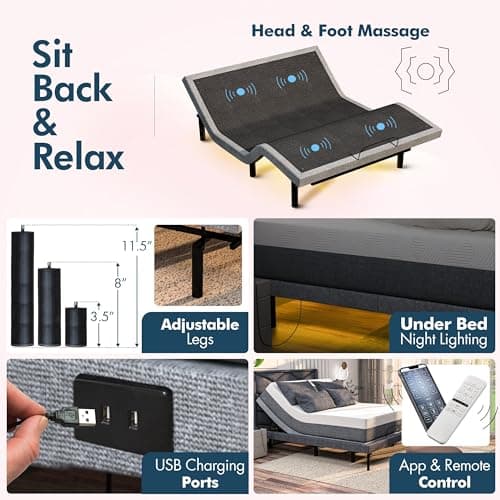 Elite King Size Adjustable Bed with Massage and Zero Gravity Mode