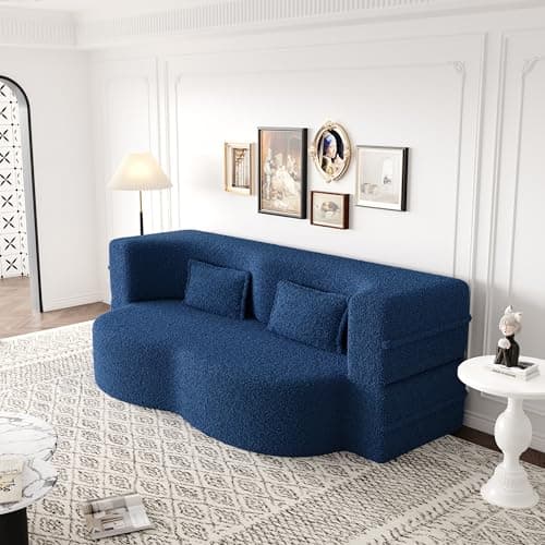 78" Queen Sleeper Sofa Bed, Modern Grey Teddy Fabric, Gray Folding Mattress, Living Room Couch