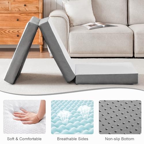Portable Tri-Fold Memory Foam Mattress Toper with Storage Bag & Blanket