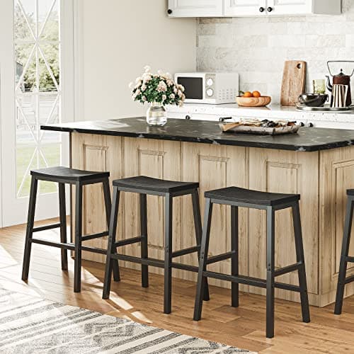 HOOBRO Black Saddle Bar Stools, Set of 2, 23.6 Inch Industrial Kitchen Chairs