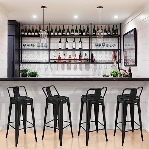 Yaheetech 30 Inch Matte Black Bar Stools Set of 4, Counter Height Kitchen Chairs