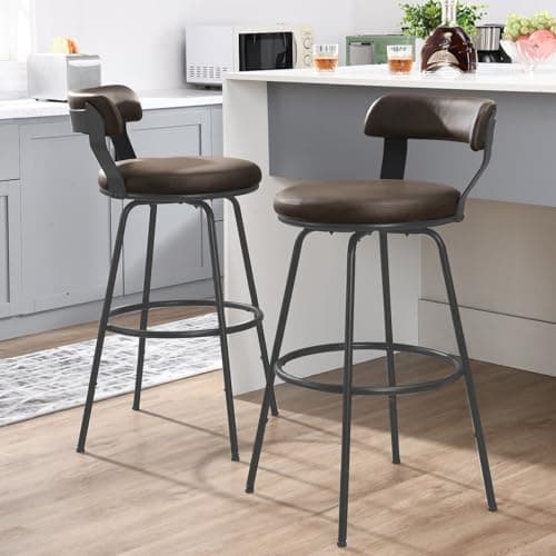 Modern Leather Grey Swivel Bar Stools, 24 Inch Set