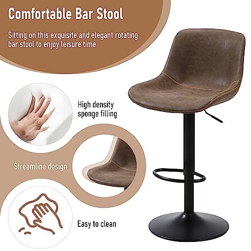 Modern Brown Swivel Bar Stool Set - Counter Height with Back Adjustment