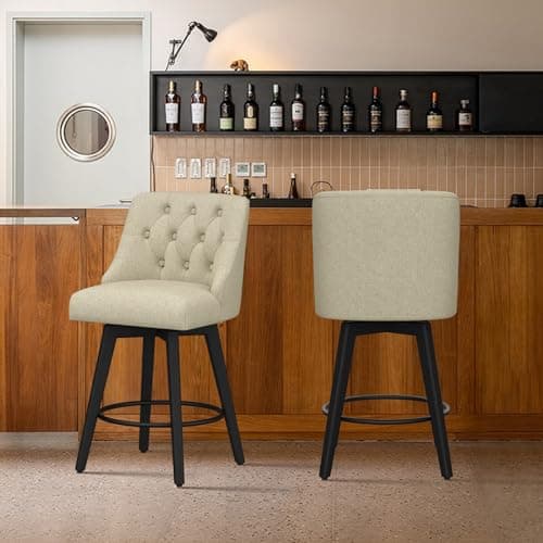Counter Height Swivel Barstool Set of 2, Memory Foam Upholstered Farmhouse Stool