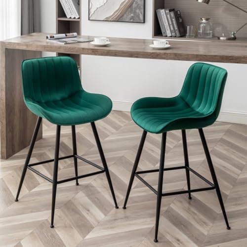 White Bar Stools with Fabric Upholstery for Kitchen and Bar (Set of 2).