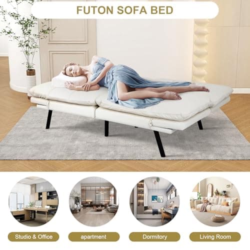 MUUEGM White Convertible Memory Foam Sofa Bed with Adjustable Backrest