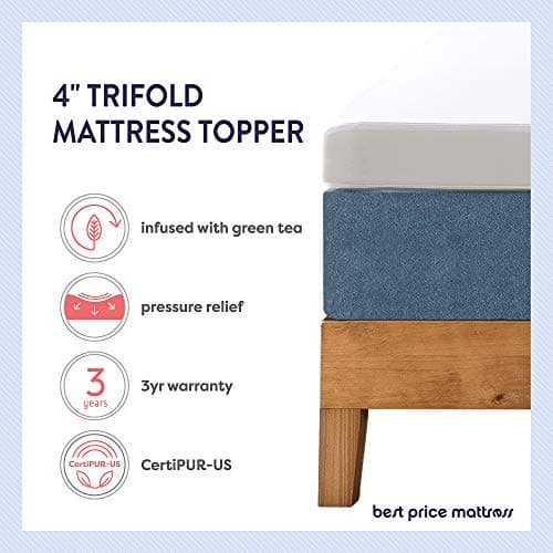X Small CertiPUR-US Certified 4 Inch Trifold Memory Foam Mattress Topper