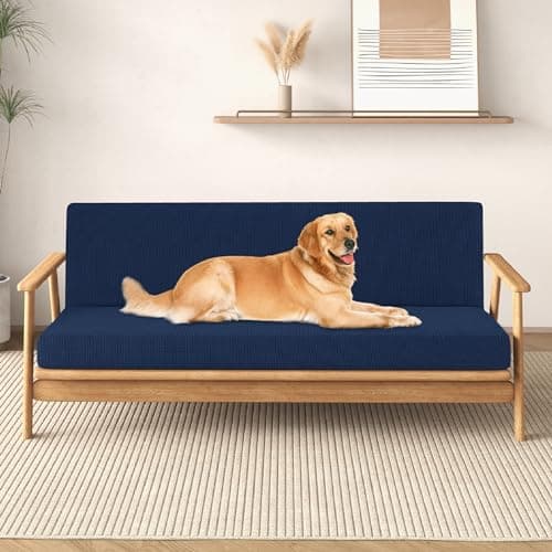 CHUN YI Jacquard Stretch Futon Cover Fit 6-8 Inches Sofa Bed (Dark Blue)