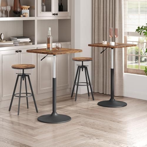 Industrial Height Adjustable Bar Stools, Set of 2, Rustic Brown BAHR0701