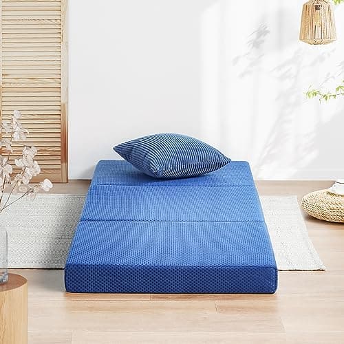 Olee Sleep 4" Gel Tri-Fold Foam Mattress Topper, CertiPUR-US Certified, Blue, Single Size