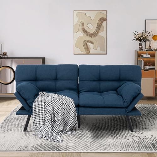 MUUEGM Dark Gray Fabric Ajustable Backrest Folding Futon Sofa for Small Spaces