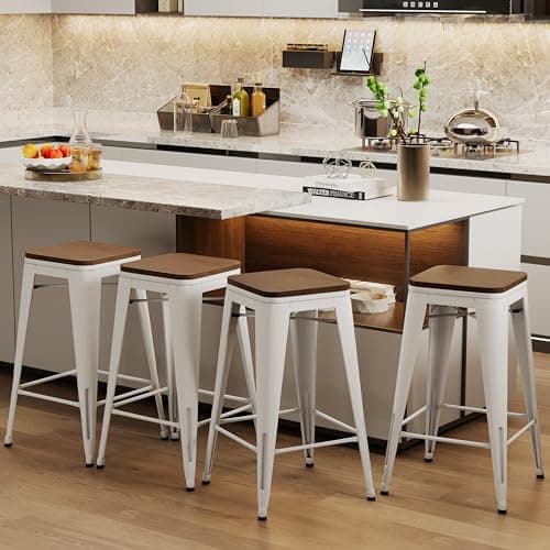 Alunaune 24" Metal Stackable Bar Stool Set Matte Black
