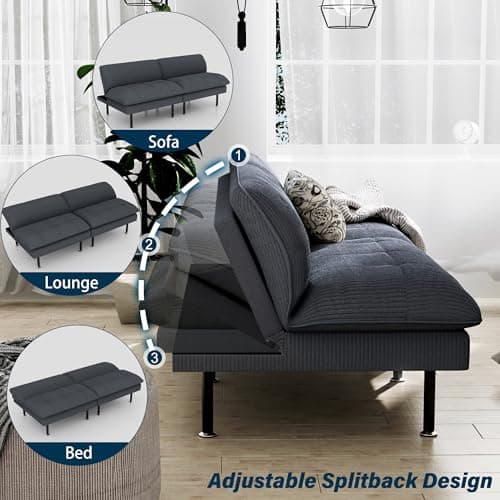 70" Multi-Function Futon Couch, Recliner with Adjustable Backrest, Grey