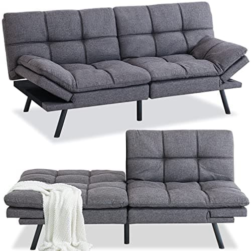 Modern Convertible Memory Foam Sleeper Sofa Bed with Adjustable Armrest Backrest, Faux Leather - Black, 71''x33''x31.5''