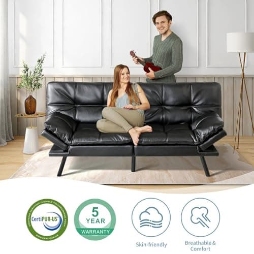 Memory Foam Futon Sofa Bed Couch - Modern Loveseat Daybed, Comfy Sleeper Couch, Easy Assembly, Black