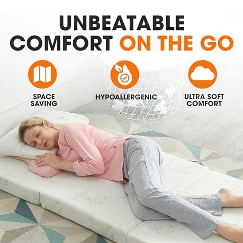 Cheer Collection Tri-Fold Mattress - Portable 4" Thin Foam for Sleepovers, Camping & Guests