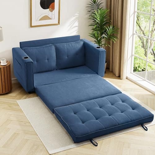 Dark Blue Folding Sleeper Sofa Bed for Small Spaces