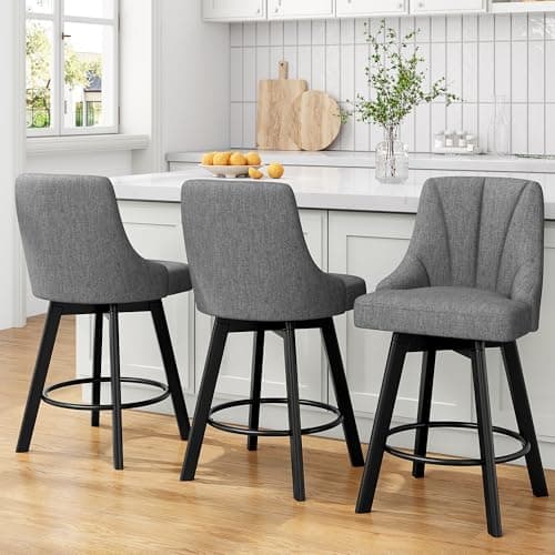 Dark Gray Fabric Upholstered Counter Height Bar Stools with Back, Set of 2