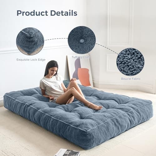MAXYOYO Full Size Ultra Thick Boucle Futon Mattress for Adults, Dusty Blue