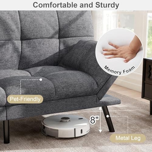 MUUEGM Light Gray Linen Reversible Recliner Sofa Bed for Small Spaces