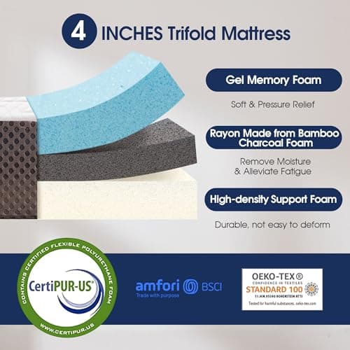BedLuxury Portable Memory Foam Tri-Fold Mattress - Full Size with Storage Bag