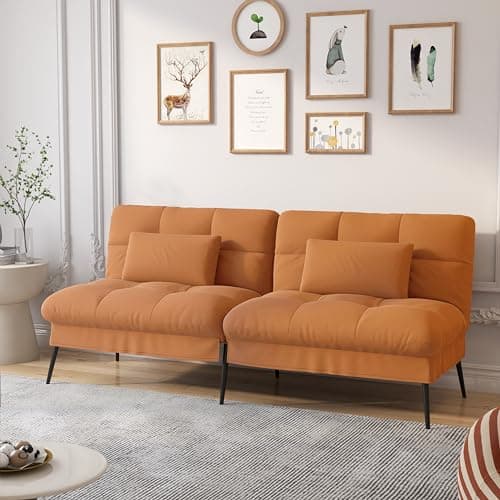 COMHOMA Orange 68" Fabric Adjustable Reclining Futon Sofa Bed