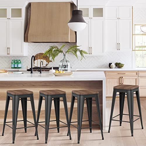 Alunaune 24" Metal Stackable Bar Stool Set Matte Black