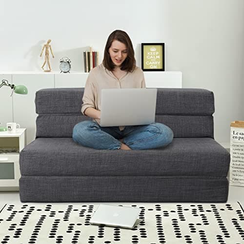 ANONER 60" Foldable Sofa Bed Queen Size Dark Gray Memory Foam Couch