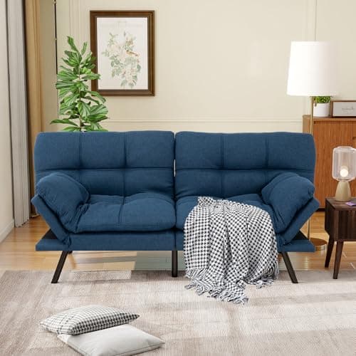 MUUEGM Blue Convertible Memory Foam Sofa Bed with Adjustable Backrest for Living Room