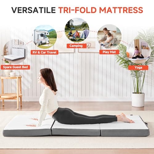 Portable Tri-Fold Memory Foam Mattress Toper with Storage Bag & Blanket