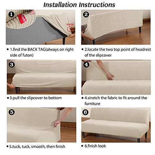 Turquoize Stretch Elastic Futon Couch Cover, Thick Soft Biscotti Beige