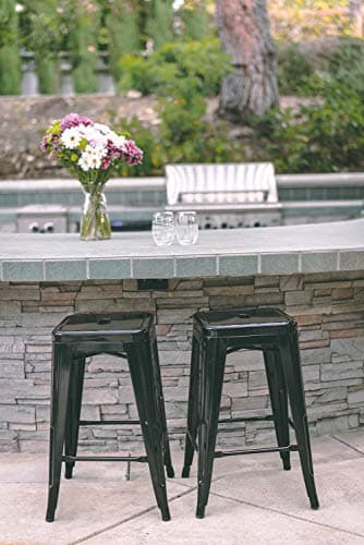 Vogue Furniture Black Metal Bar Stools - 24" Square Seat Indoor-Outdoor Set