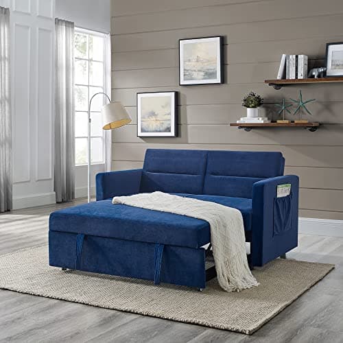 66" Oversized Reclining Futon Couch Bed with Velvet Upholstery Queen Size Daybed Loveseat
