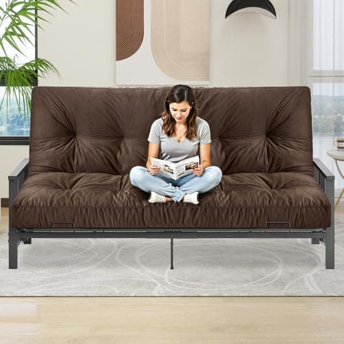 Coffee Velvet Crushed Sponge Full Size Futon Mattress for Sofa & Bed
