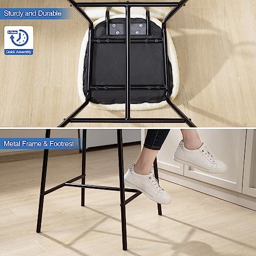 Modern White Boucle Bar Stool Set - 4 Pack Kitchen Island Chairs