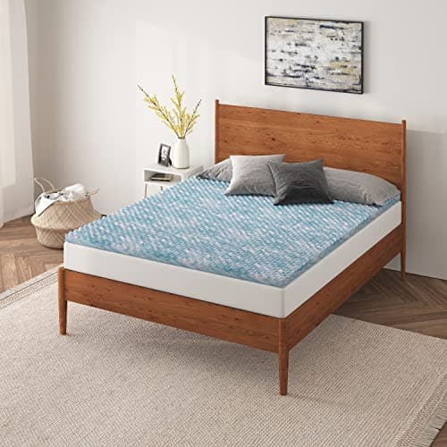 NapQueen 1.5 Inch Cooling Gel Memory Foam Mattress Topper, Twin, Blue