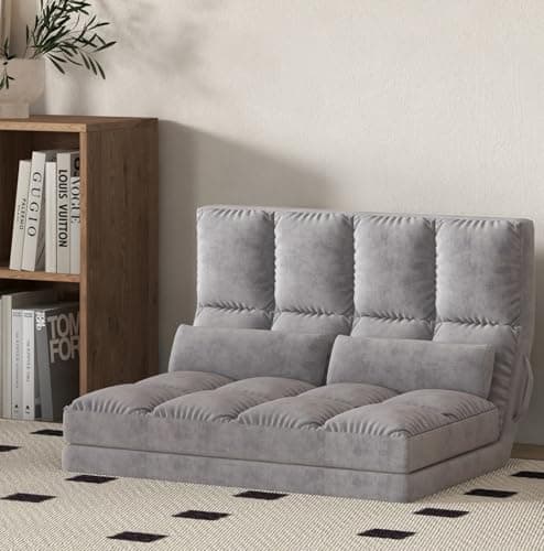 Dark Gray Convertible Floor Sofa Bed with Adjustable Backrest