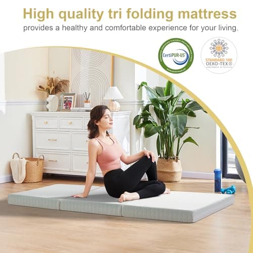 6 Inch Queen Memory Foam Tri Folding Mattress, Washable Cover, Portable Topper, CertiPUR-US Certified