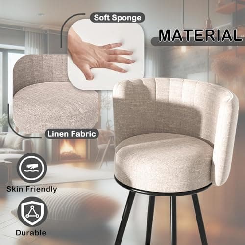 Beige Tufted Counter Height Bar Stools Set of 2, Modern Footrest Design