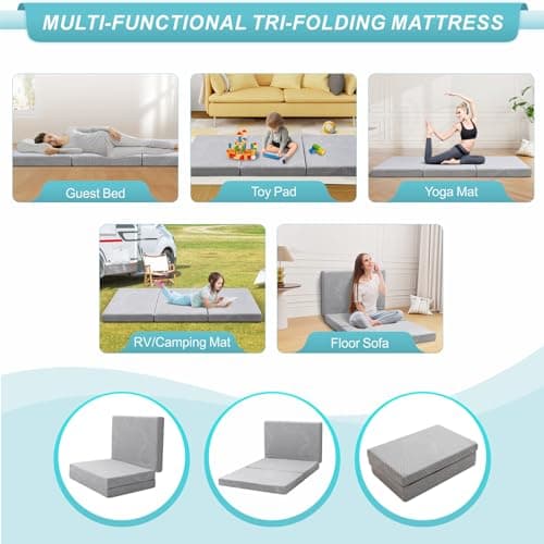 Foldable Gel Memory Foam Mattress Topper for Twin XL Bed - Ideal for Camping, RV, Yoga, and Guest Bed