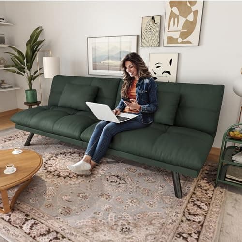 70 Inch Water-Resistant Deep Green Futon Couch Bed for Living Room