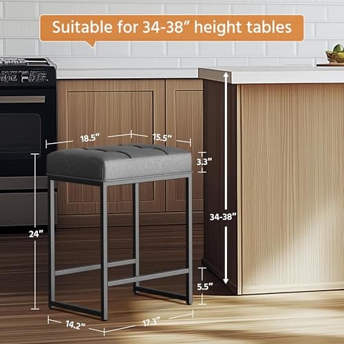Yaheetech 24 Inch Counter Height Backless Kitchen Bar Stools, Grey