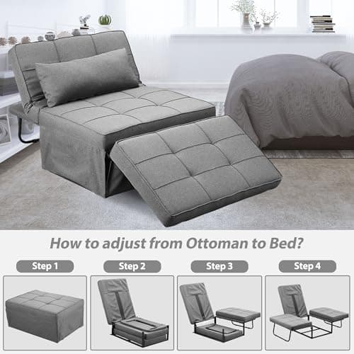 Ainfox 4-in-1 Convertible Sofa Bed with Adjustable Backrest (Light Grey)