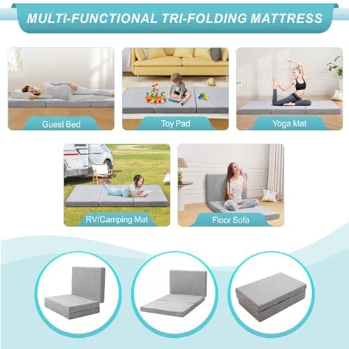 Foldable Memory Foam Mattress Topper - Full Size, Portable, Washable Cover, Non-Slip Bottom