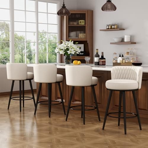 Beige Tufted Counter Height Bar Stools Set of 2, Modern Footrest Design