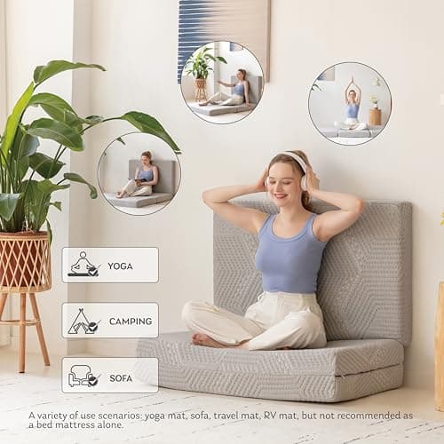 Portable Tri-Fold Memory Foam Mattress, Single, 4 inch, Washable Cover, Travel Mat, 75×25×4, Grey