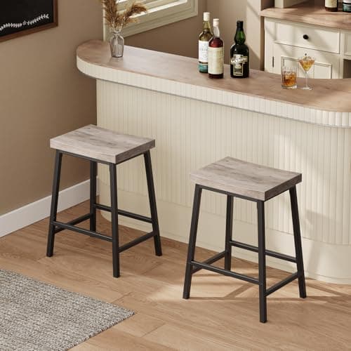 Industrial Style Bar Stools Set of 2, Counter Height, Greige BAHG0801