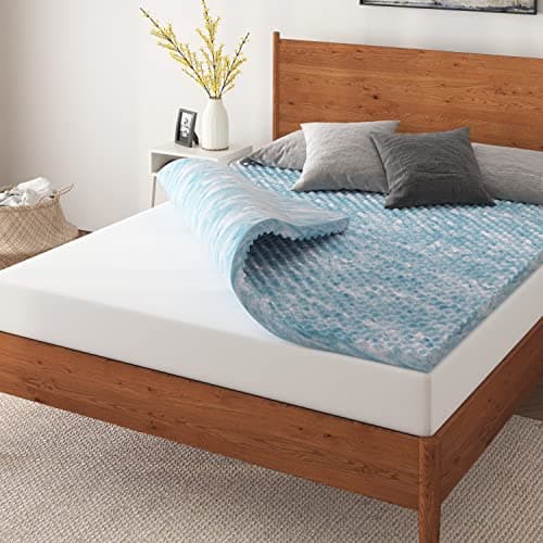 NapQueen 1.5 Inch Cooling Gel Memory Foam Mattress Topper, Twin, Blue