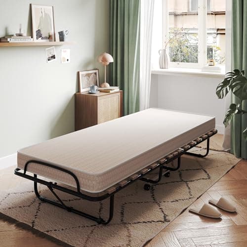 Giantex Sturdy Foldable Bed with 4 Inch Memory Foam Mattress, Made in Italy