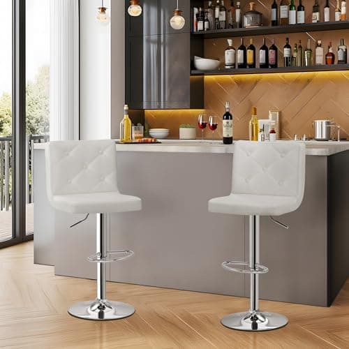 VECELO Modern PU Leather Bar Stools Set, 360° Swivel, White